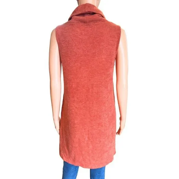 Papillon Cowl Neck Sleeveless Tunic Sweater Medium Terracotta Burnt Orange Knit - Picture 5 of 6